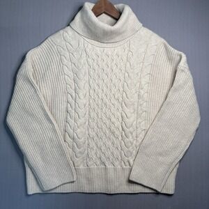 Banana Republic Cable Knit Turtleneck Sweater Cream Beige Oversized XL